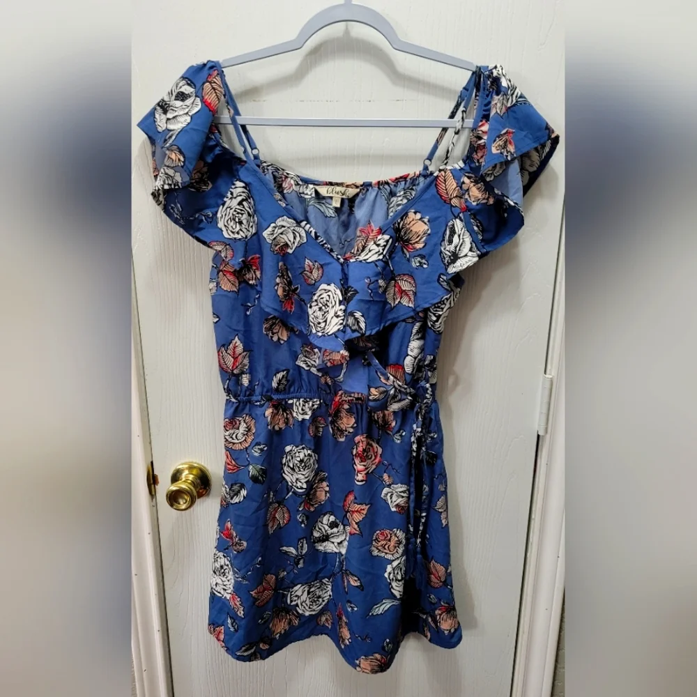 Blue Floral Off-Shoulder Mini Dress - Picture 1 of 10
